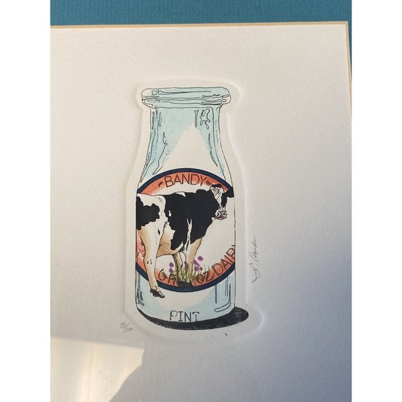 Darlene Hardie Cow Milk Bottle Etching Print Colored Framed Signed Farmhouse - Picture 3 of 9